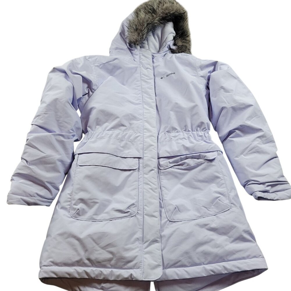 Columbia Nordic Strider II Jacket Girls Large Snowdrift Full Zip Hooded Faux Fur